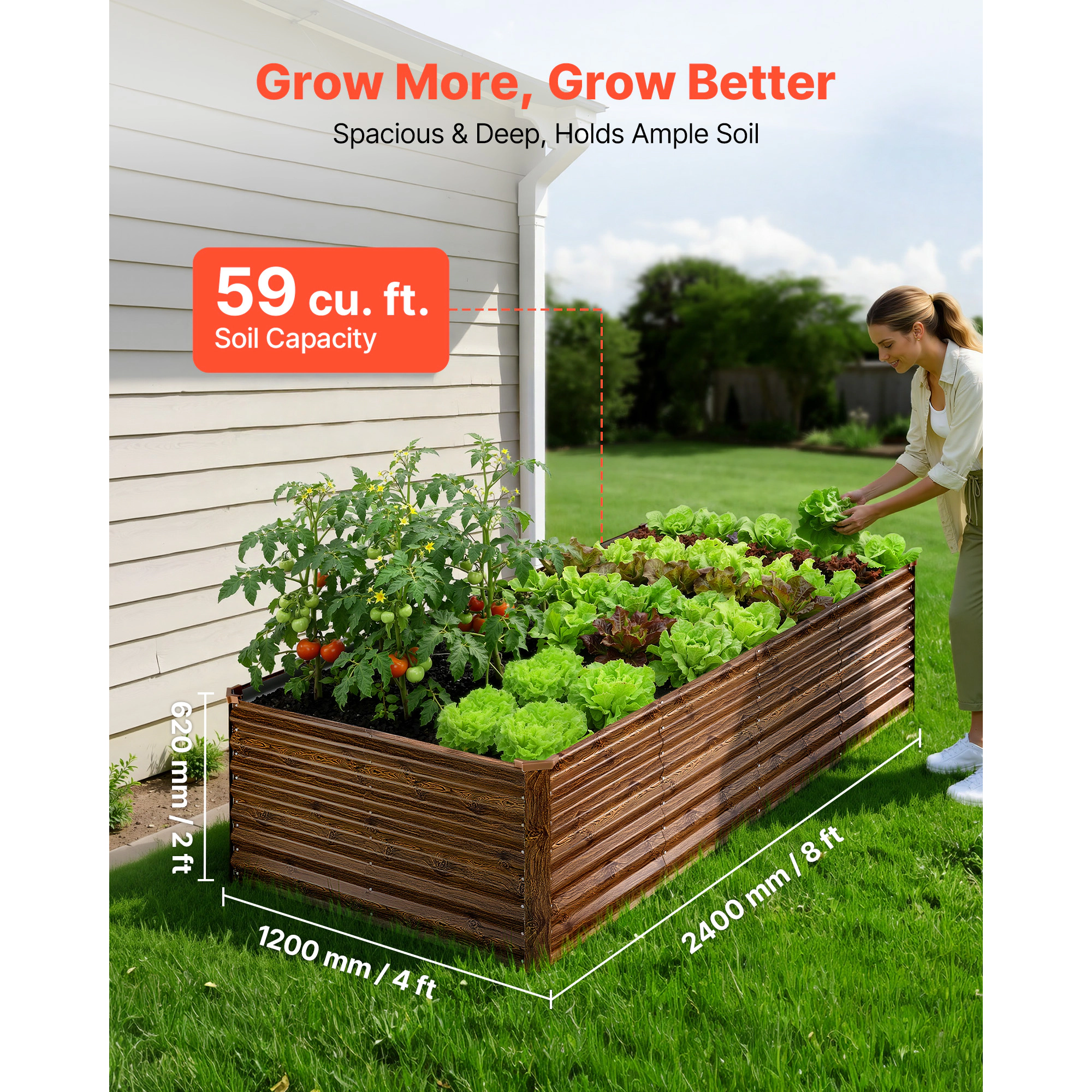 HONGGE Galvanized Raised Garden Bed Metal Planter Box Outdoor Box for Growing Flowers Vegetables
