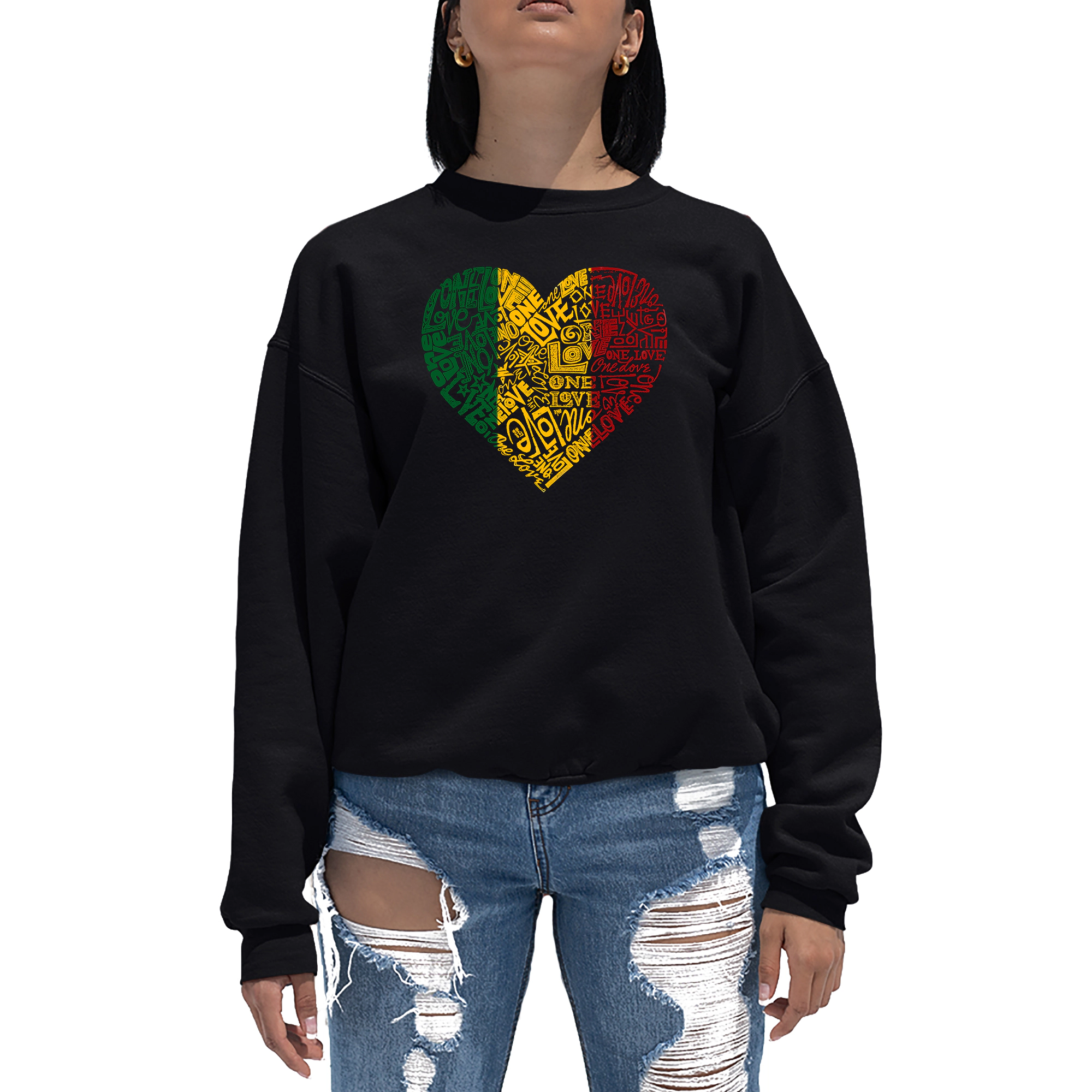 LA Pop Art One Love Heart - Women's Word Crewneck Sweatshirt