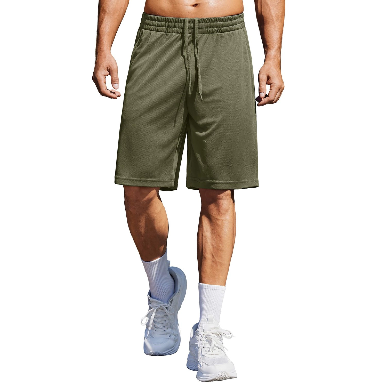 Pinspark Mens Quick Dry Workout Shorts Elastic Waist Drawstring Loose Gym Shorts