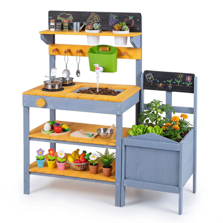 Hivvago Mud Kitchen Set for Kids with Running Water Reservoir and Plant Pots