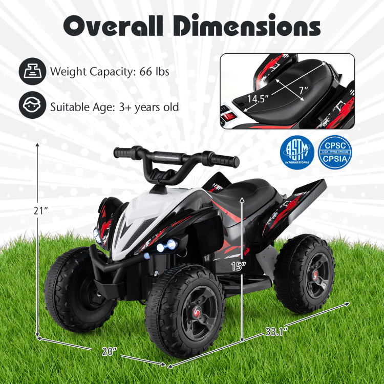 Hivvago 12V Kids Ride On ATV 4-Wheeler Quad with LED Lights and 7 mph Max Speed