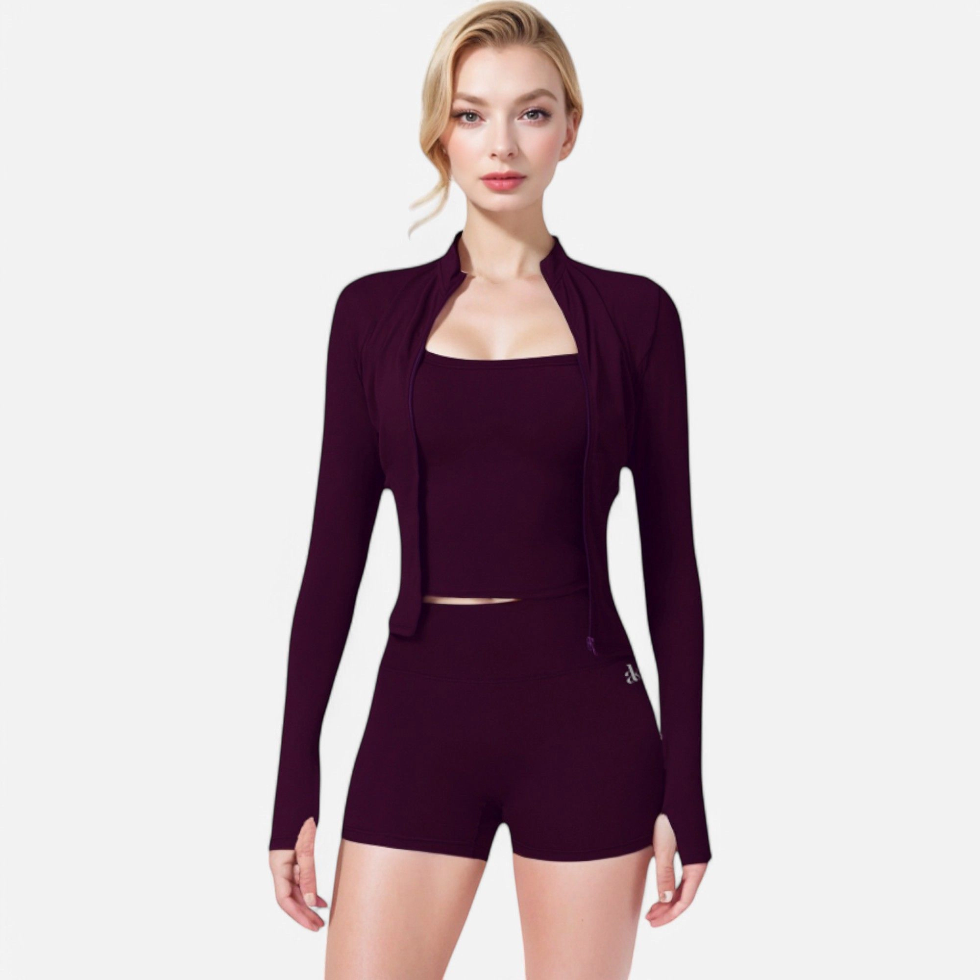 Anna-Kaci Women's Long Sleeve Fitted Zip-Up Jacket with High Collar and Thumbhole Cuffs