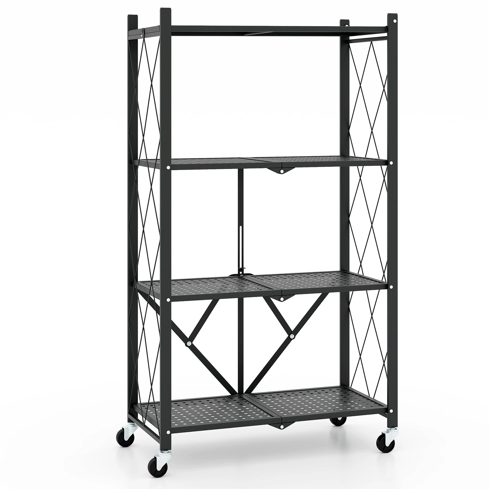 SlickBlue 4 Tier Rolling Storage Rack with Foldable Metal Frame and Wheels