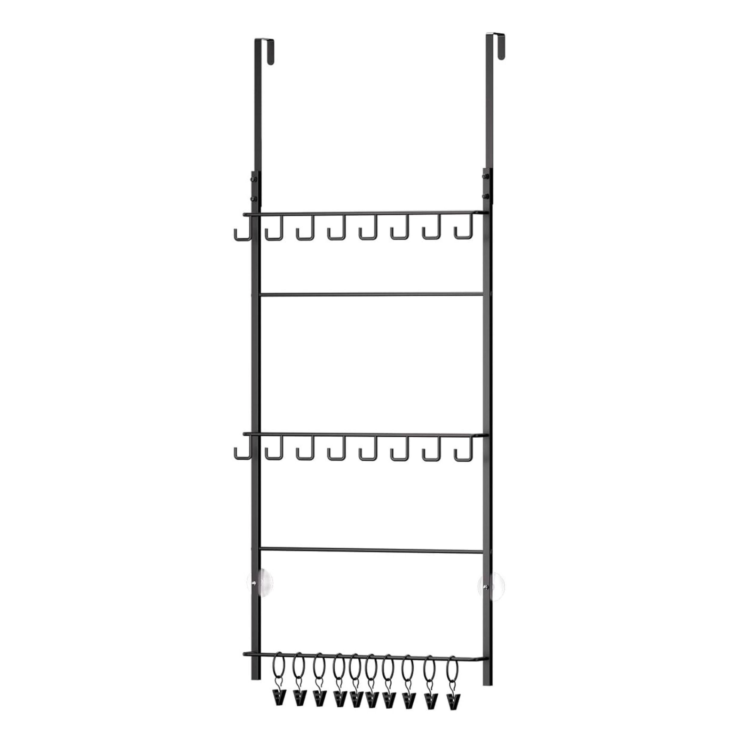 Stock Preferred Over Door Hat Rack Organizer with 16 Hooks and 10 Clips Holds 26 Caps Black