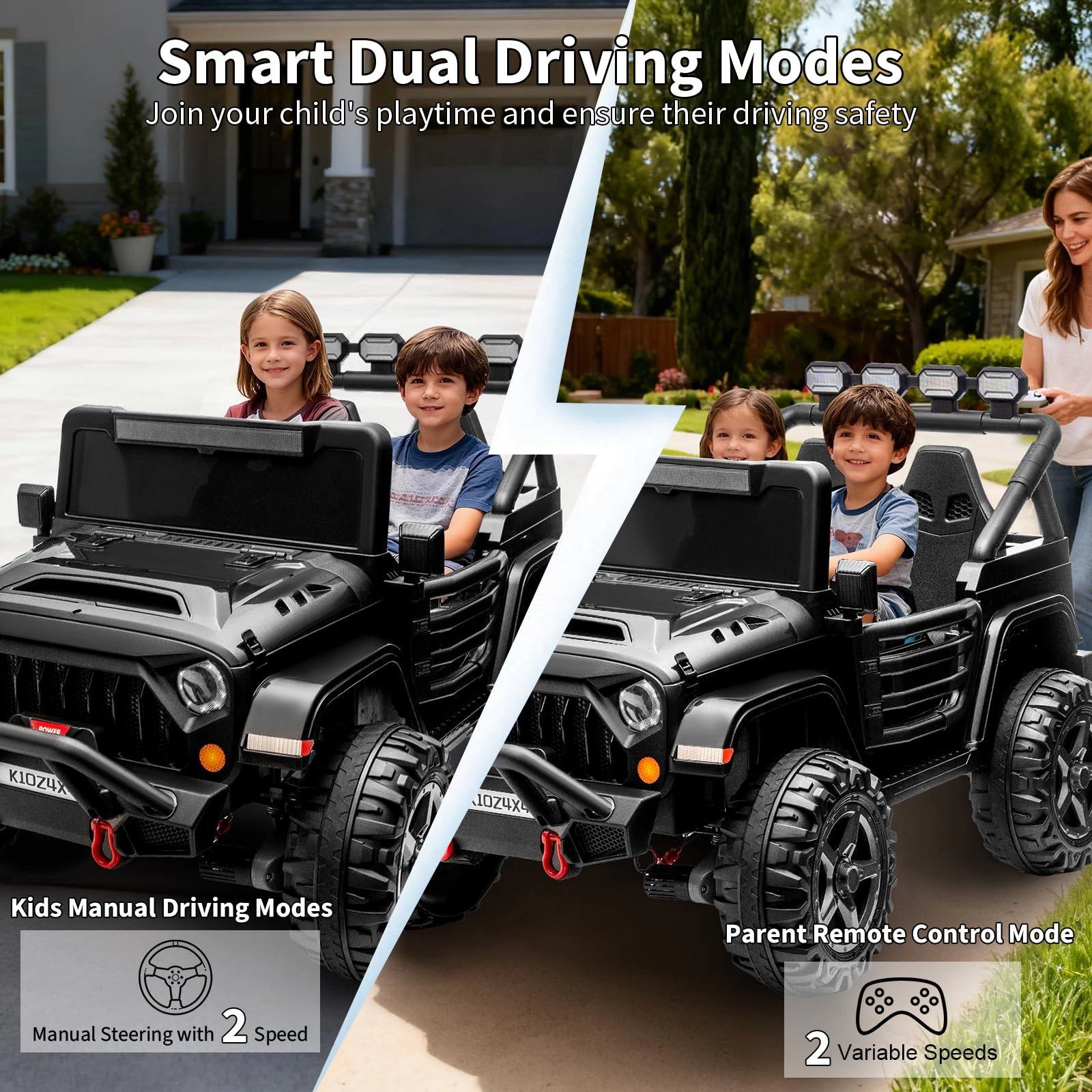 24V 2-Seater Kids Ride On Jeep, 4WD, Dual Motors Battery Powered Electric Vehicles, Remote Control