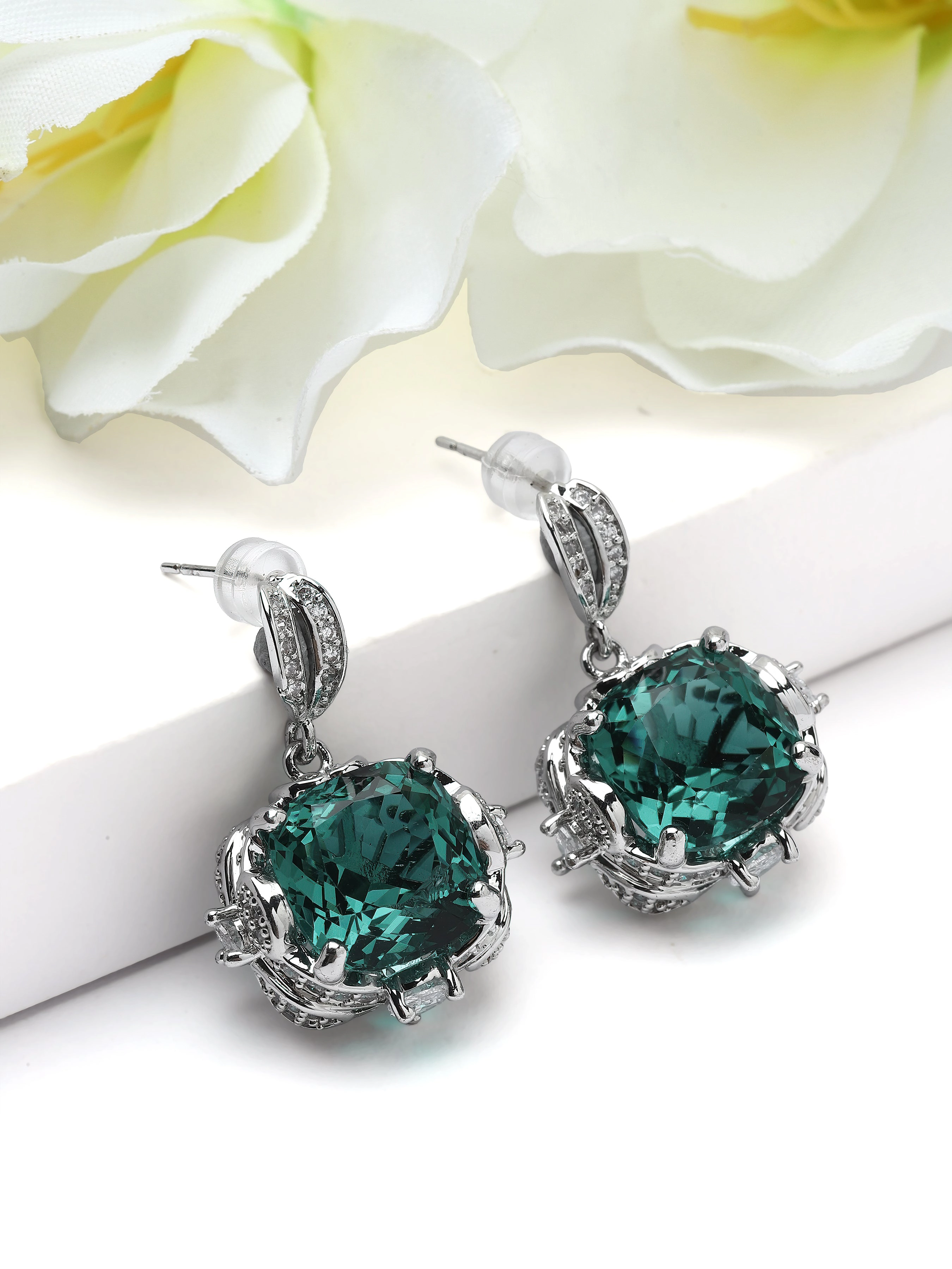 AGP PARIS Womens Cushion Cut Halo Drop Earrings