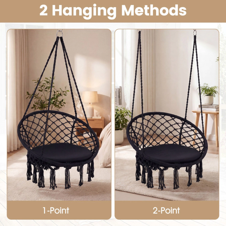 Hivvago Macrame Swing Chair Hammock With Round Seat Cushion