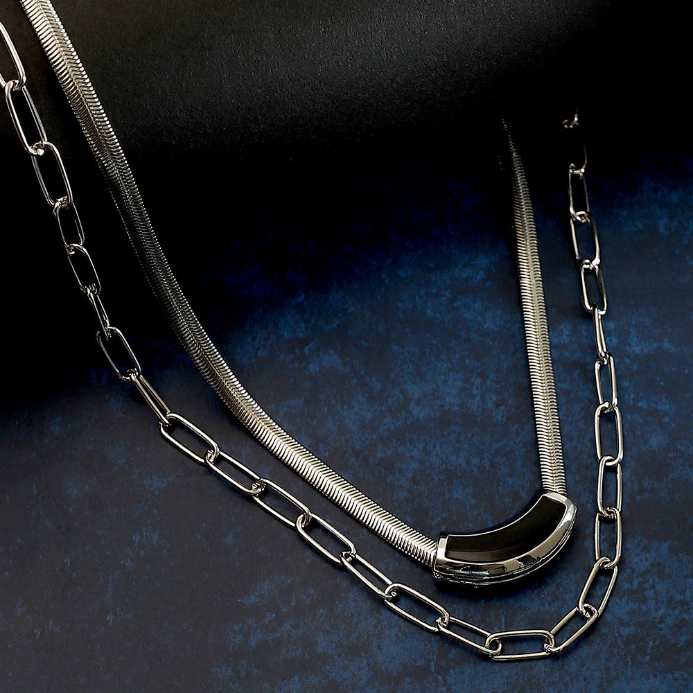 SOHI Women's The Sylvan-Snakechain Multi-Layer Necklace - Chrome Silver