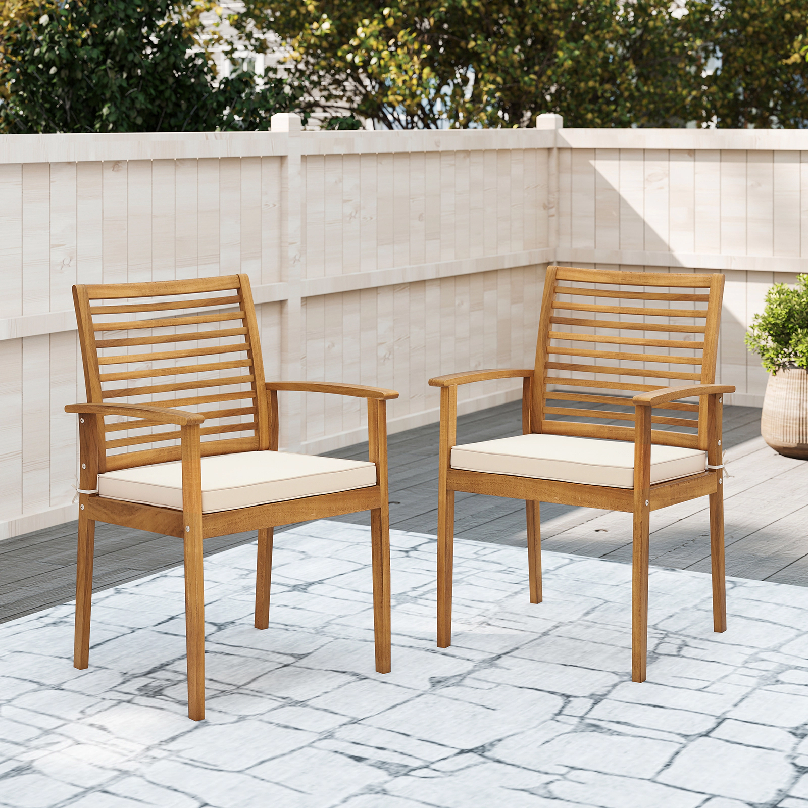 SUGIFT Outdoor Patio Dining Armchairs 400-lb Capacity Beige