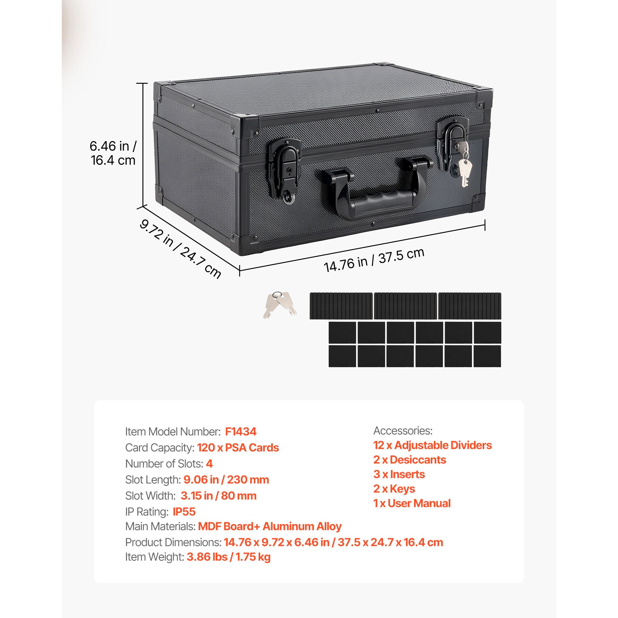 HONGGE Graded Card Case, PSA Slab Storage Box with Lock, Baseball Sports Trading Cards Holder Collector 12 Dividers