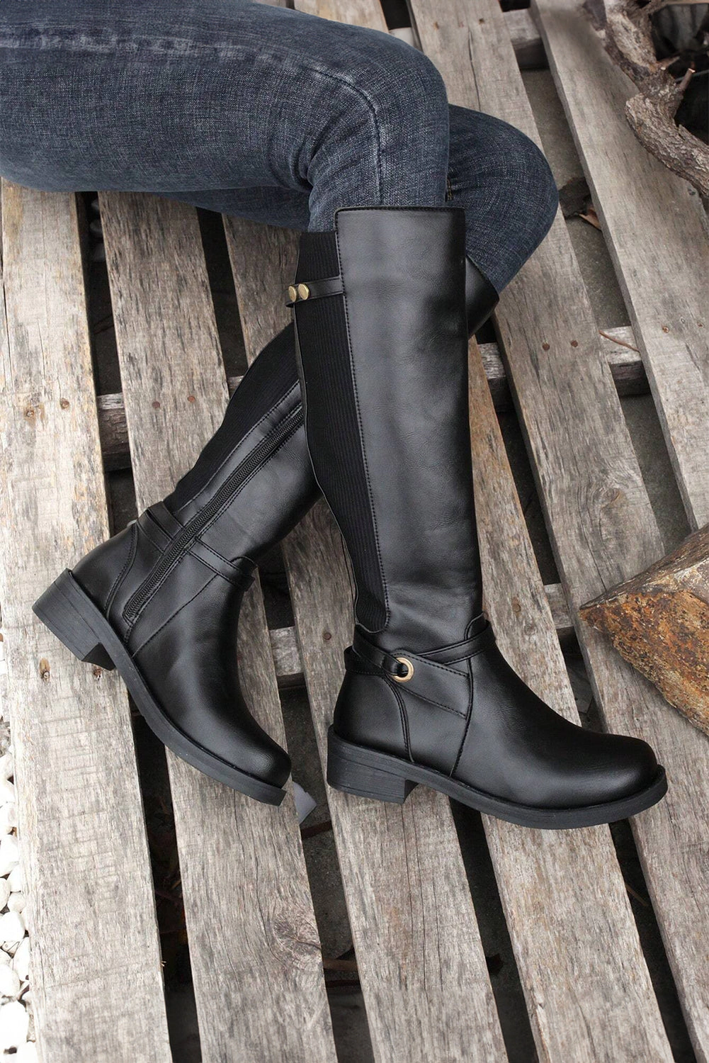 Threaded Pear Women's Josie Zipper Knee High Low Heel Boots