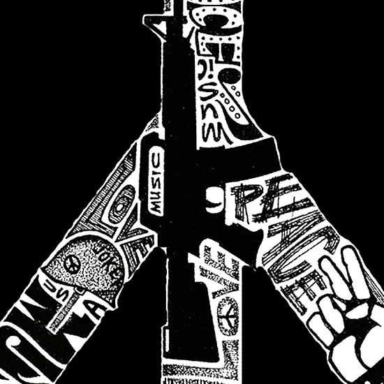LA Pop Art Peace, Love, & Music - Mens Word Art Crew Sweatshirt