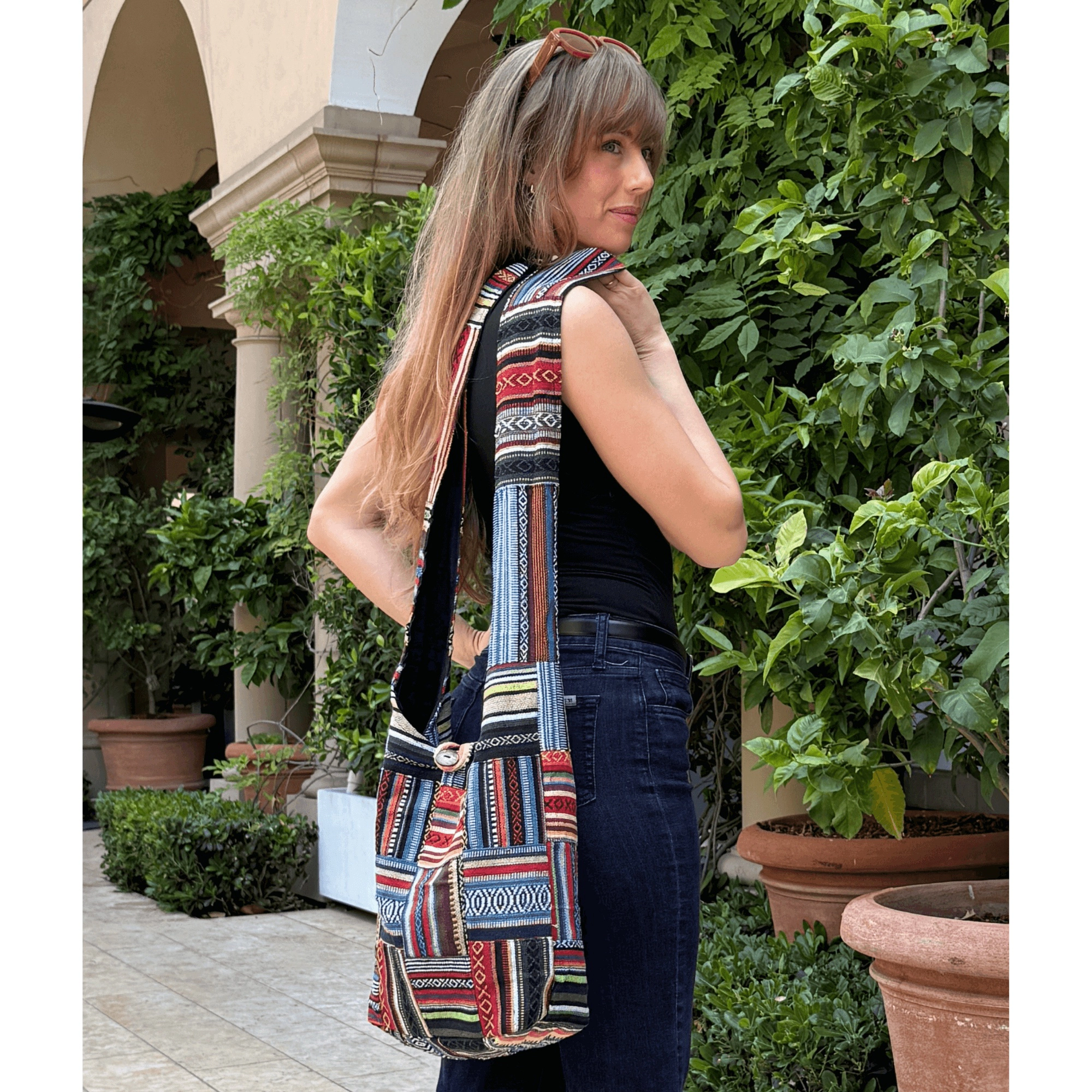 Kathmandu Collection Womens Patchwork Striped Hobo Bag