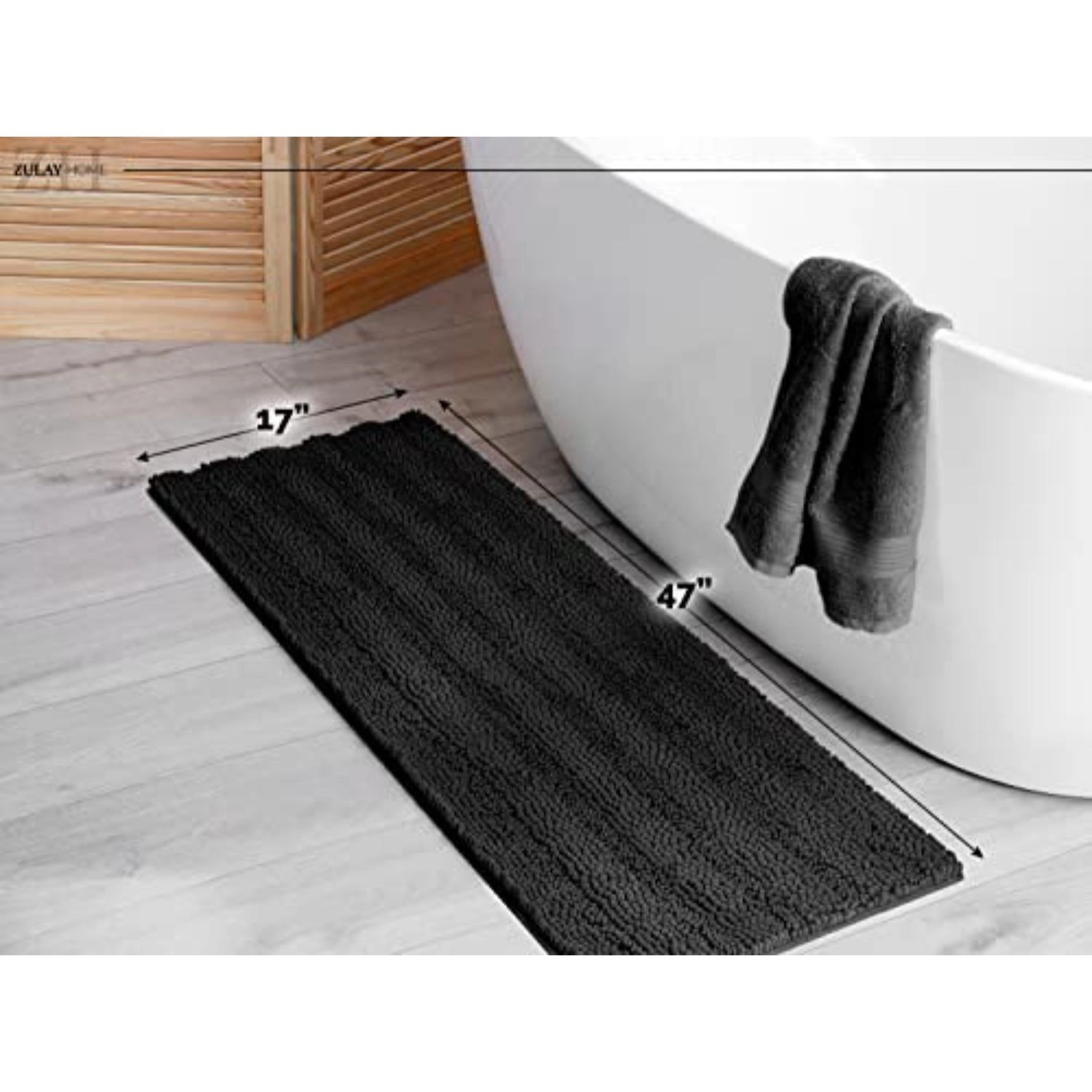 Zulay Kitchen Soft Shaggy Bathroom Rug - Ultra Absorbent Bath Mats for Non Slip Carpet 47 x17 Inches