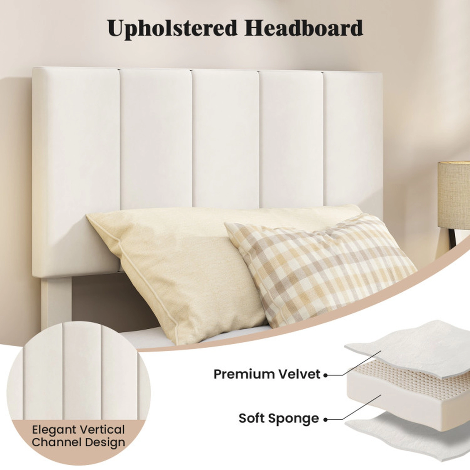 SUGIFT Height Adjustable Upholstered Twin Platform Bed Frame 500-lb Capacity Beige