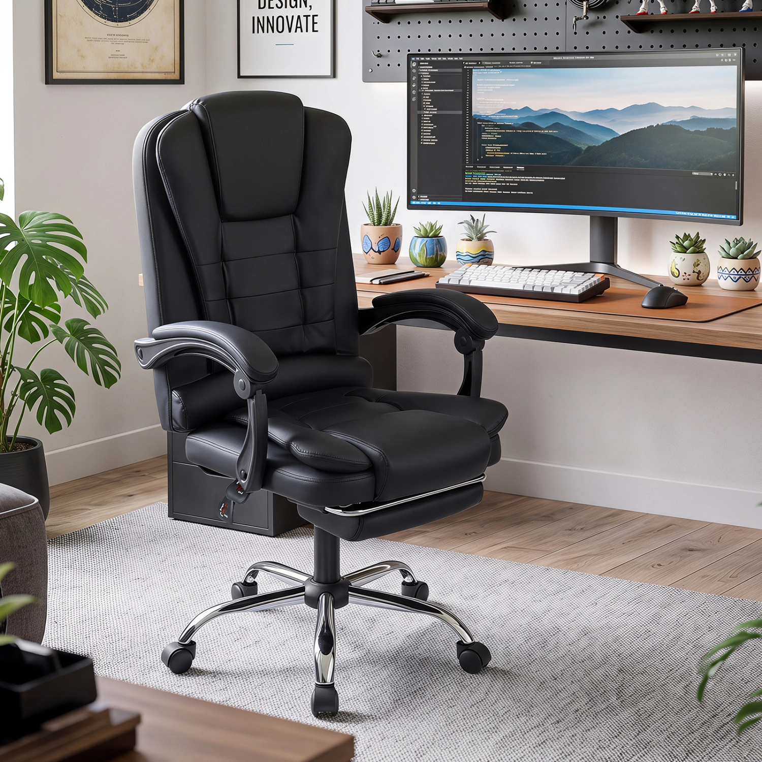LJG Massage Office Chair with Footrest & Reclining Backrest and Swivel Seat