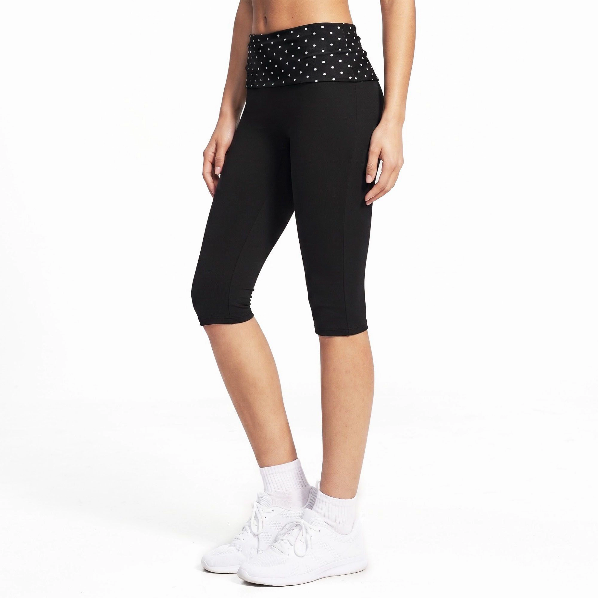 Anna-Kaci Women's Polka Dot Foldover Waist Capri Leggings Fitted Cropped Yoga Pants