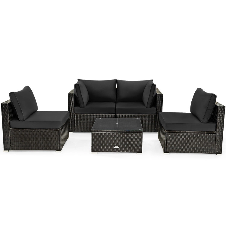 Hivvago 5 Pieces Cushioned Patio Rattan Furniture Set With Glass Table