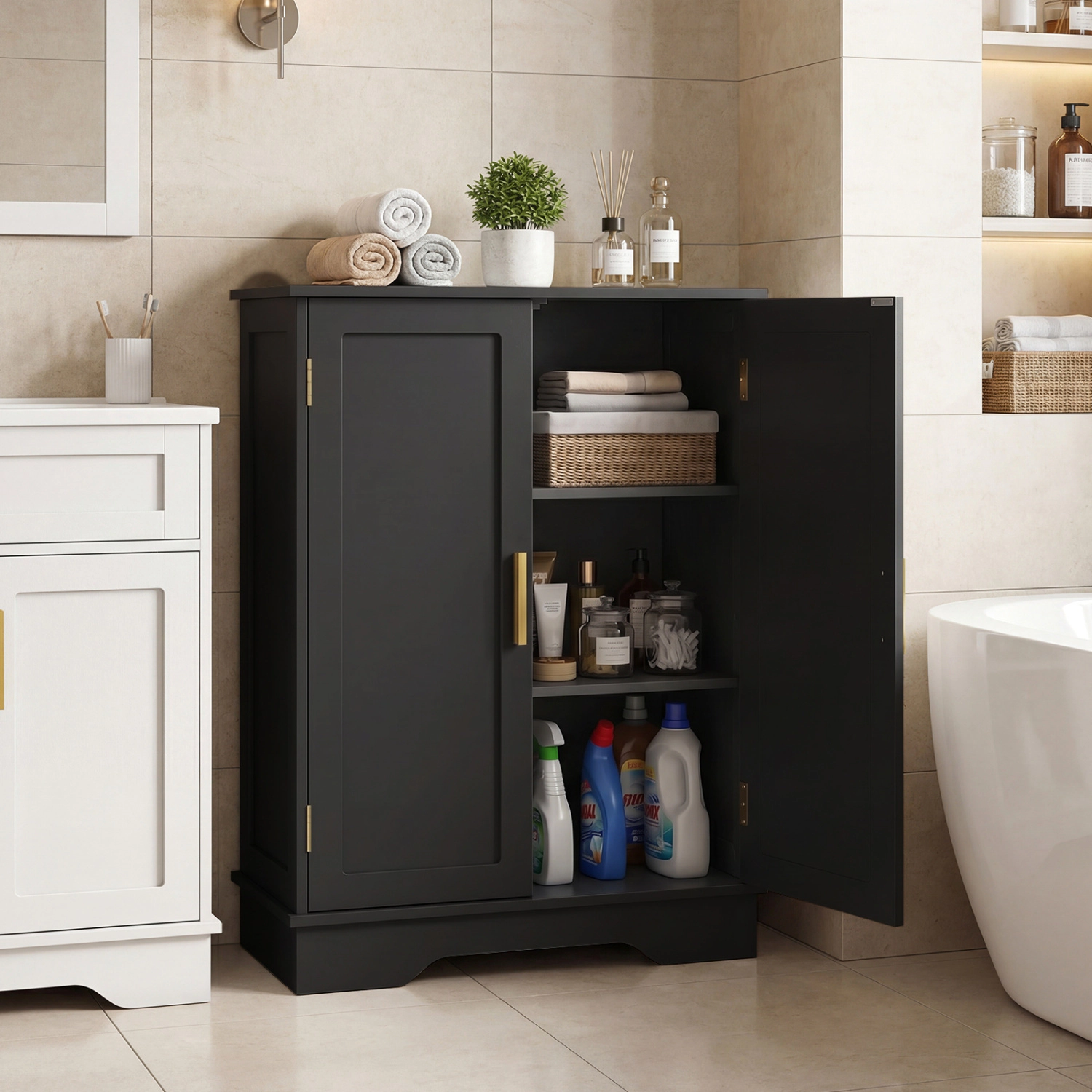 Glintex 2-Door Bathroom Cabinet with Removable Height-Adjustable Shelves