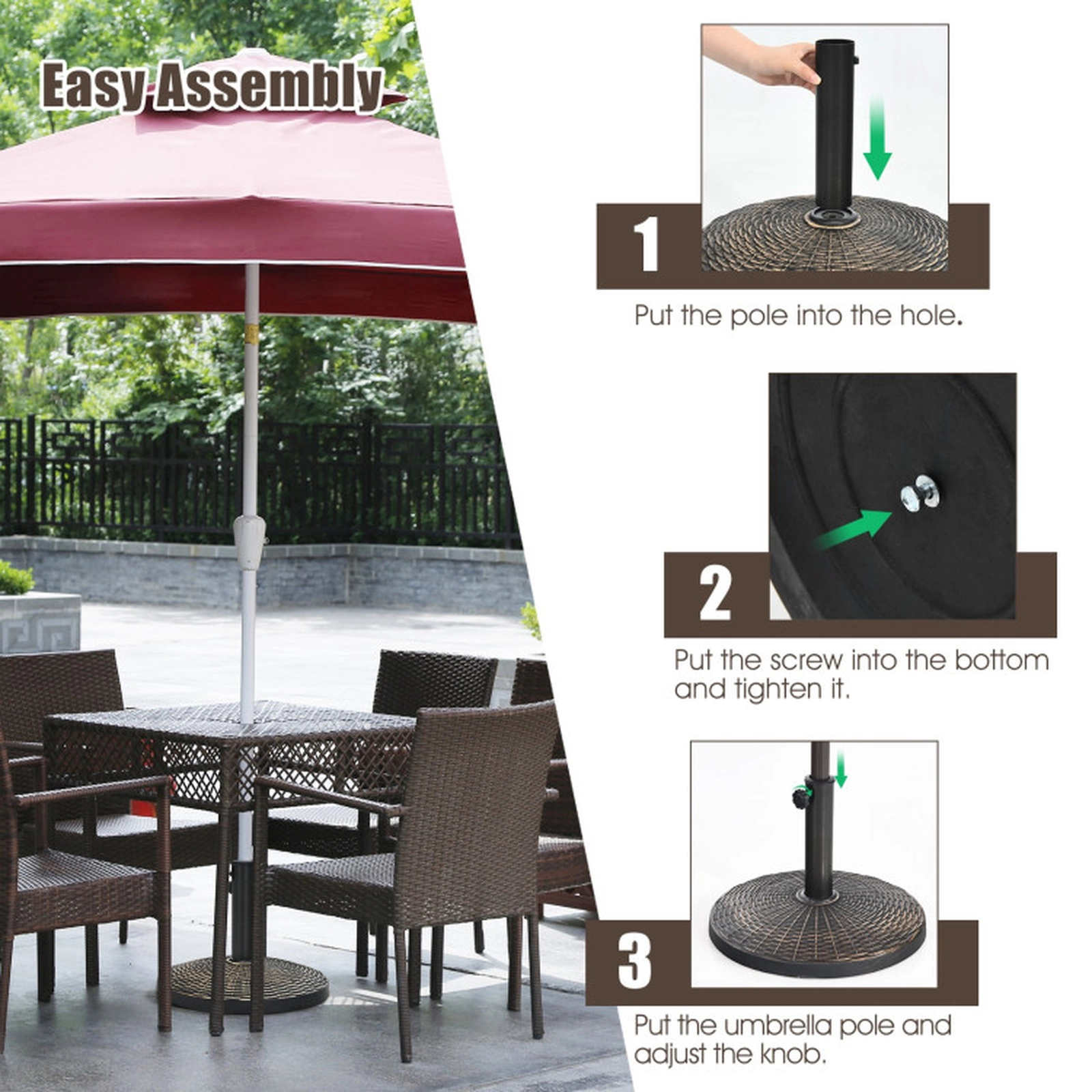 SUGIFT 22-lb Bronze Resin Patio Umbrella Base with Wicker Style and 2 Pole Adapters 18-in Dia 13-in H