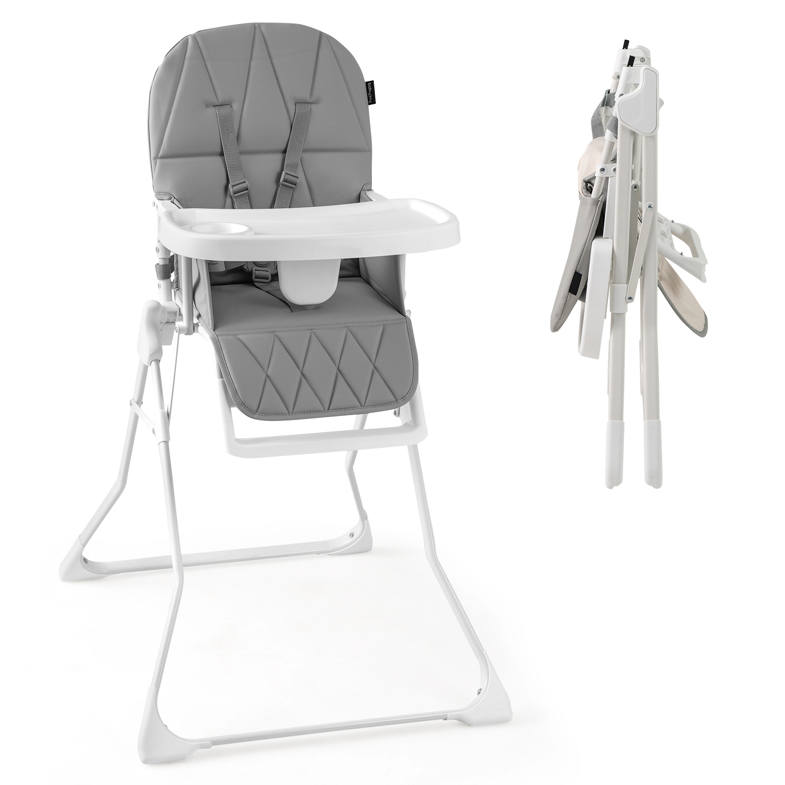 SUGIFT Easy Clean Compact High Chair with Removable Adjustable Tray 33-lb Capacity Ages 6 Months-3 Years Gray