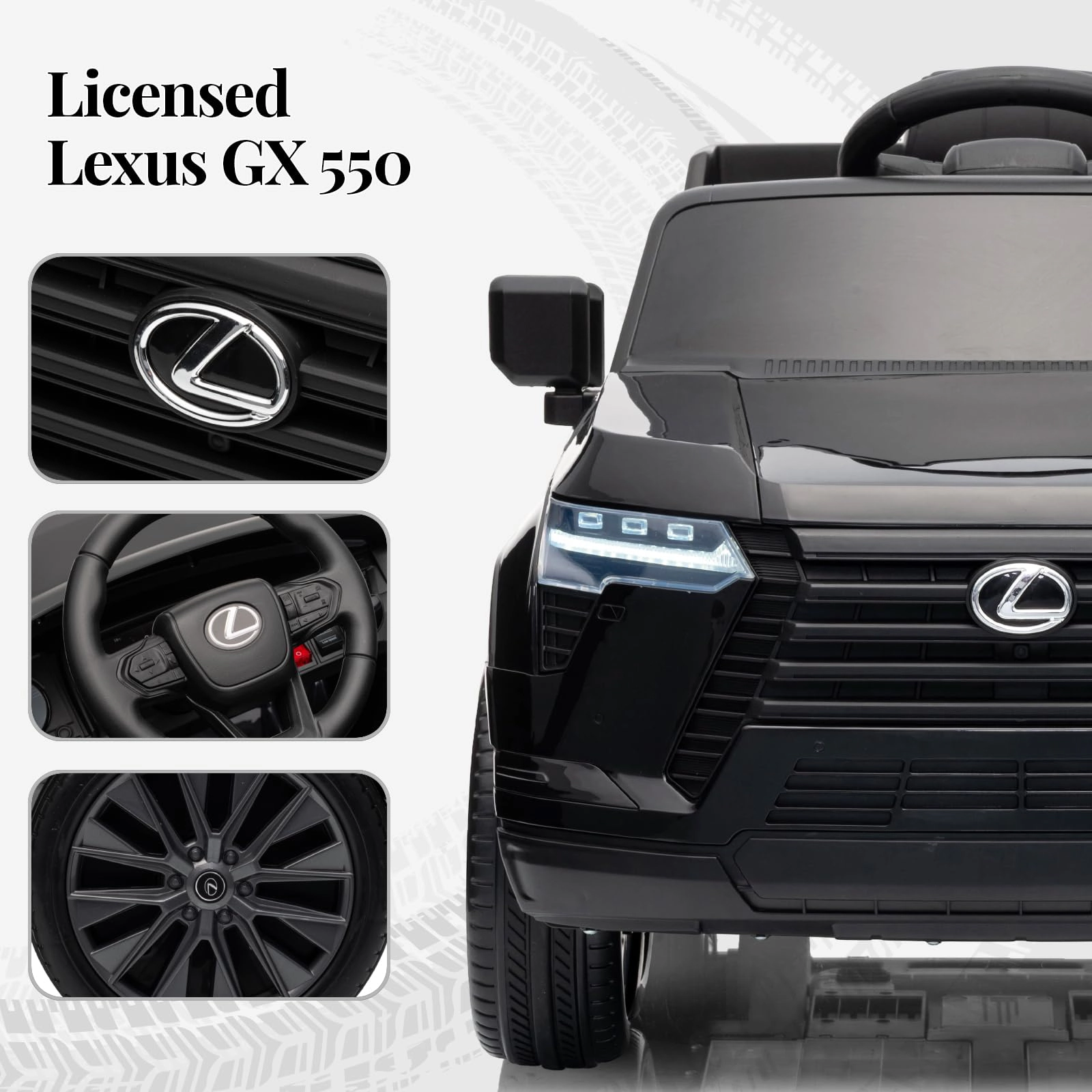 Licensed Lexus GX550 12V Kids Ride-On Car, Dual Control, 2.4G Remote, Bluetooth, LED Lights, Spring Suspension, Ages 3-6