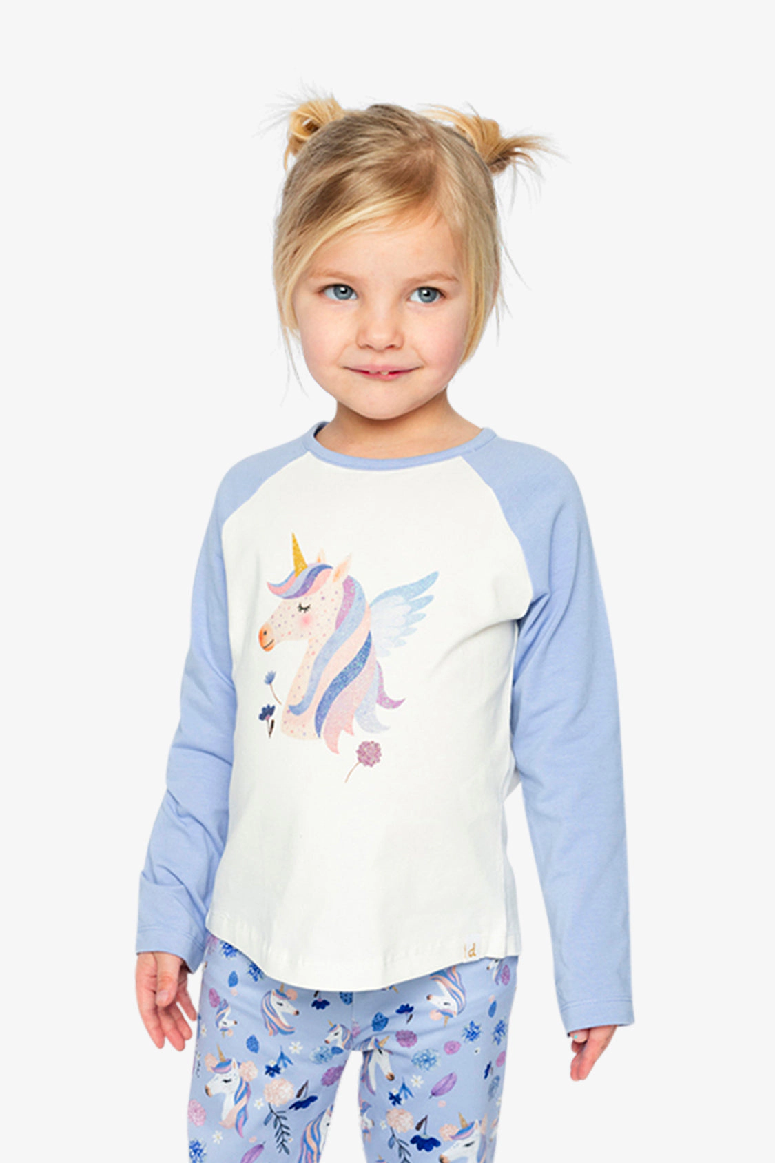 Deux par Girls Raglan Organic Cotton Winged Unicorn Graphic T-Shirt