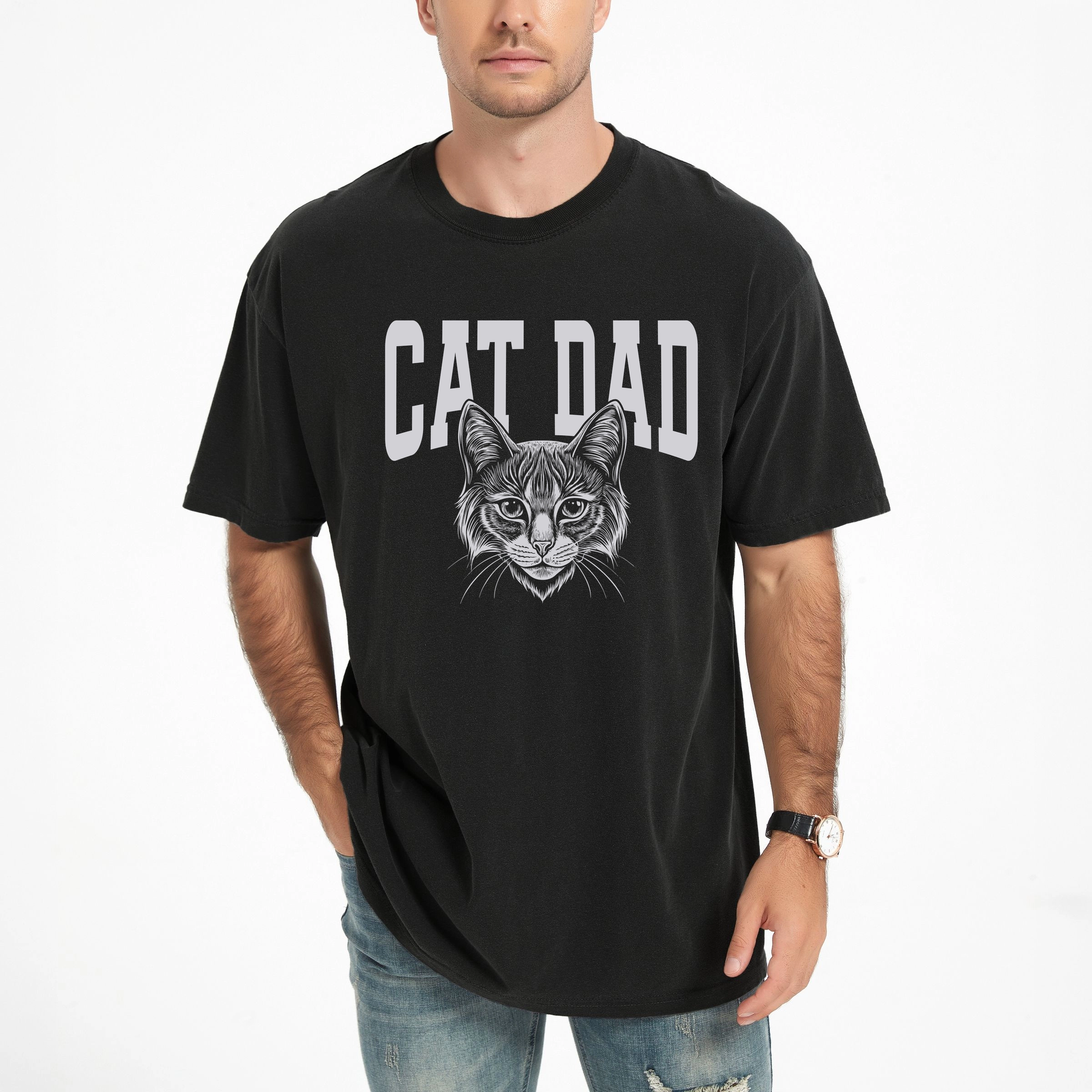 Simply Sage Market - Cat Dad Sketch Men's Garment Dyed Graphic T-Shirt