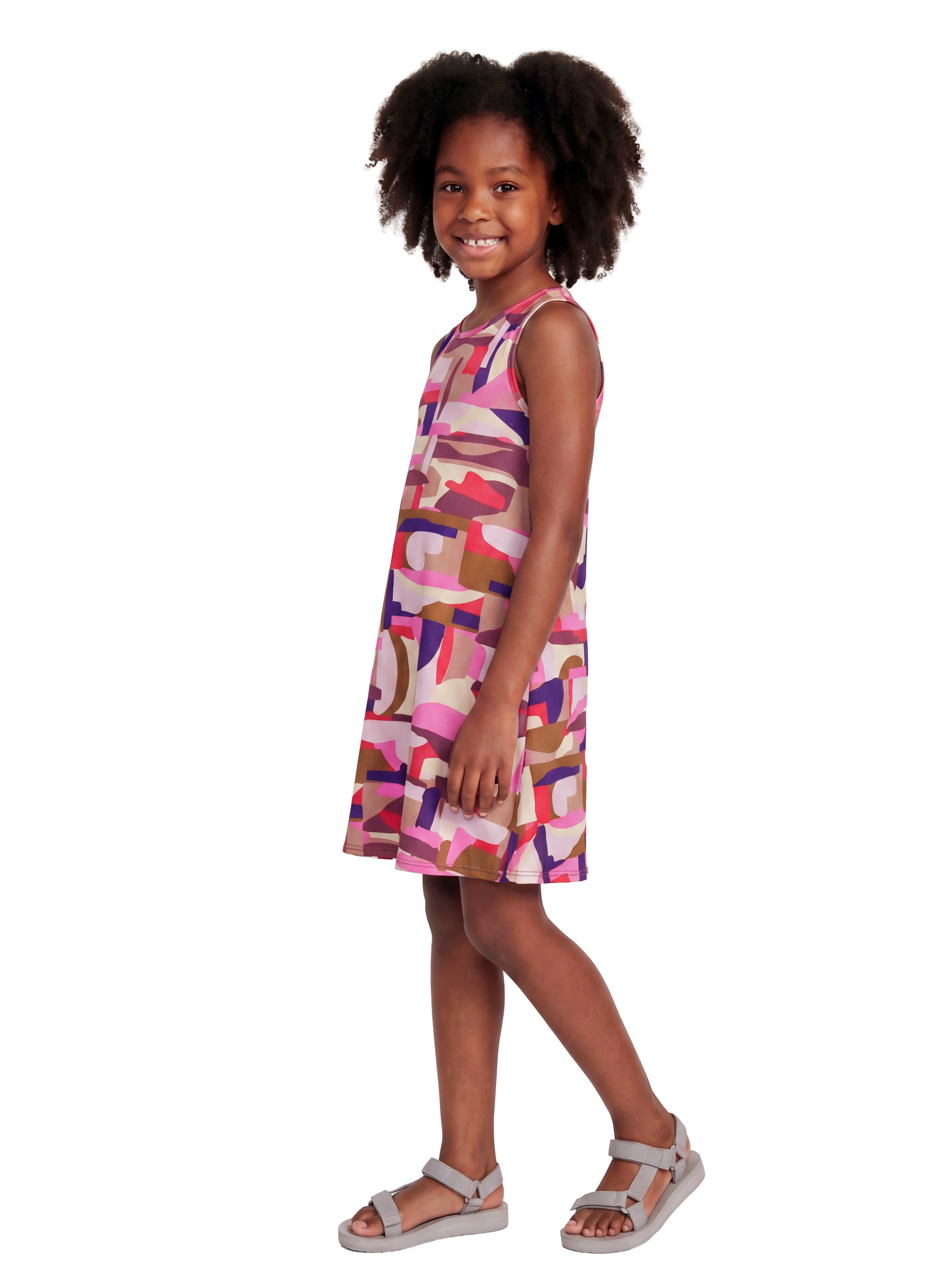 24sevenKid Essential Girls Patchwork Print Sleeveless Pockets Dress