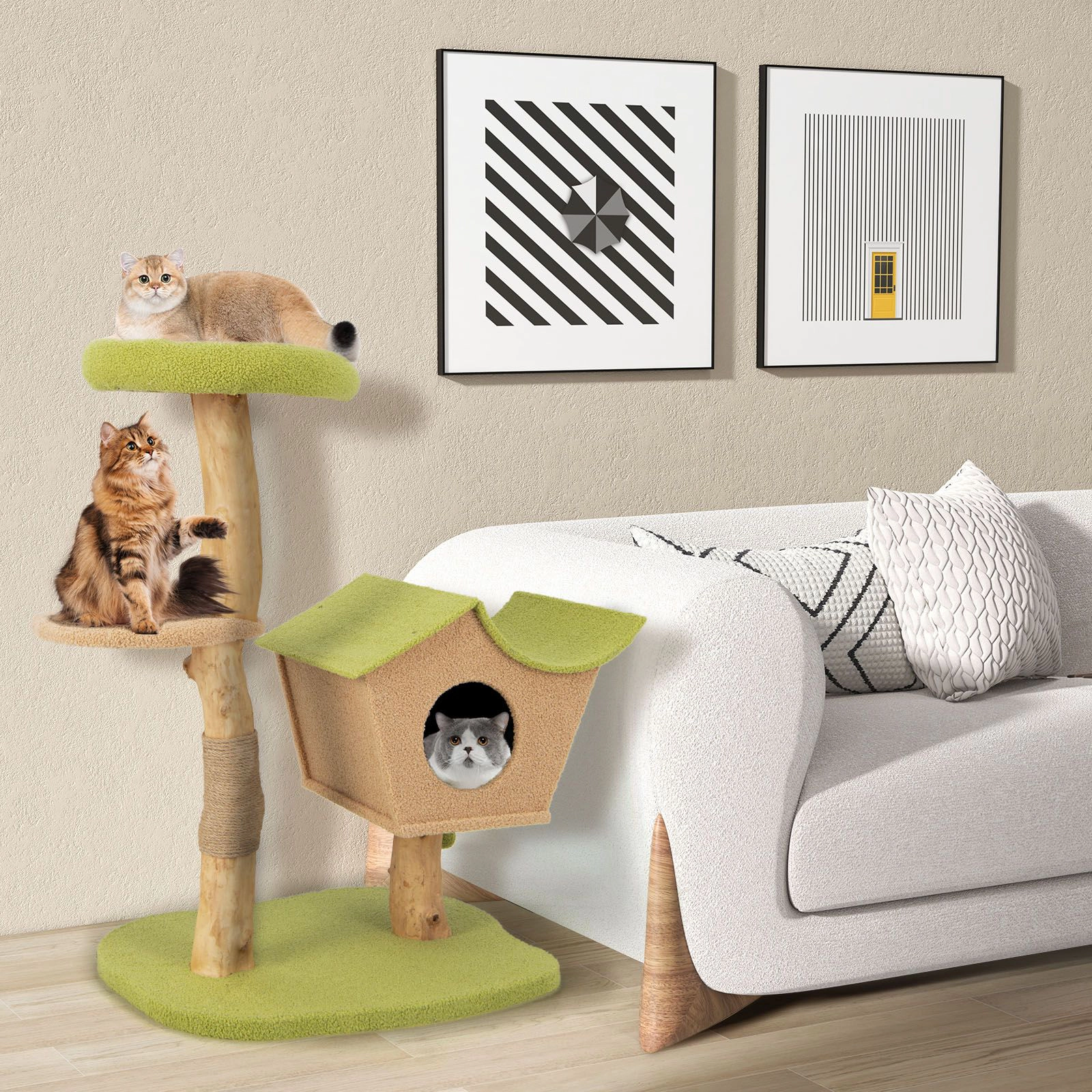 SlickBlue 43" Cat Climbing Tower with Wood Posts, Condo & Padded Perch