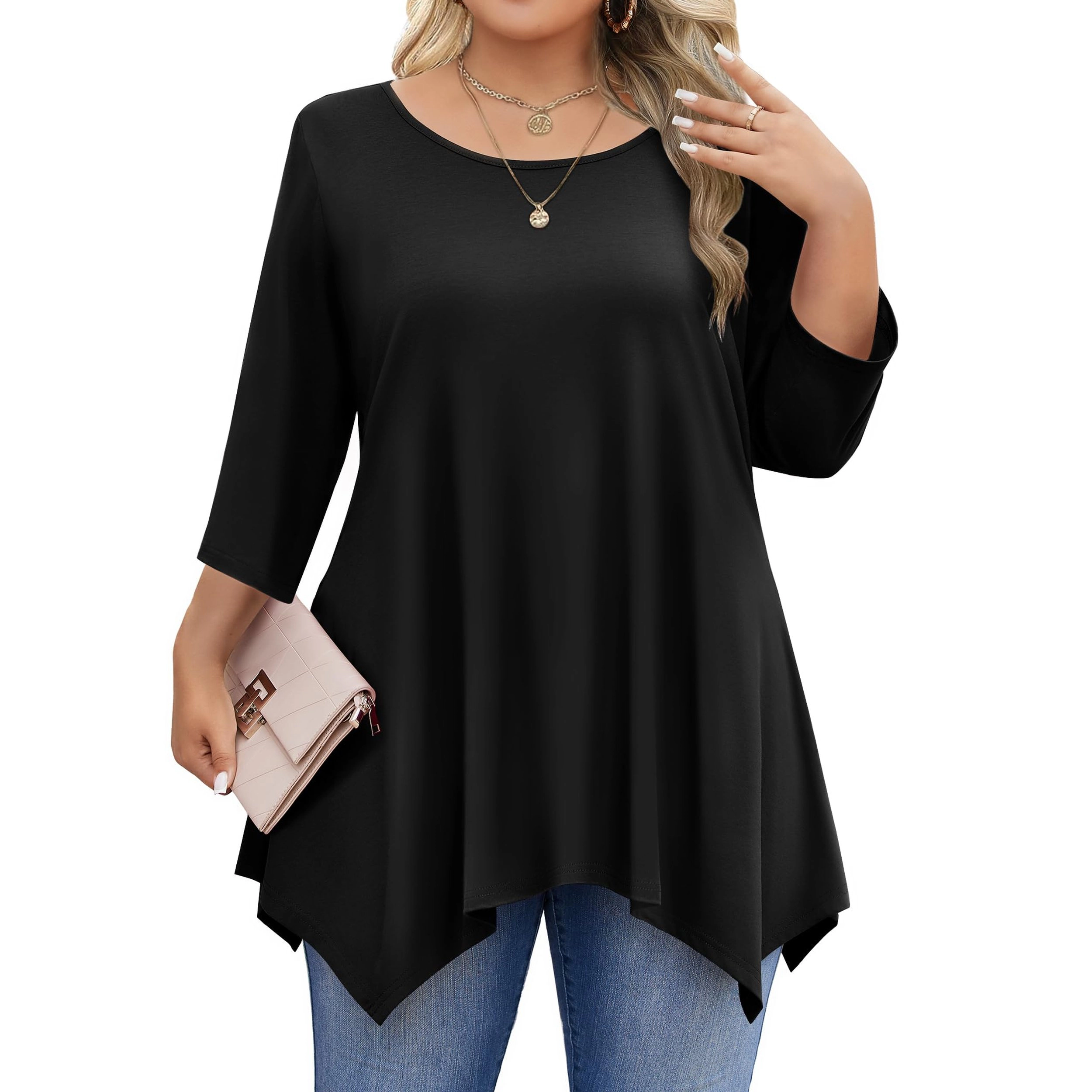 Zeagoo Women Loose Fit Three Quarter Sleeve Tunic Top