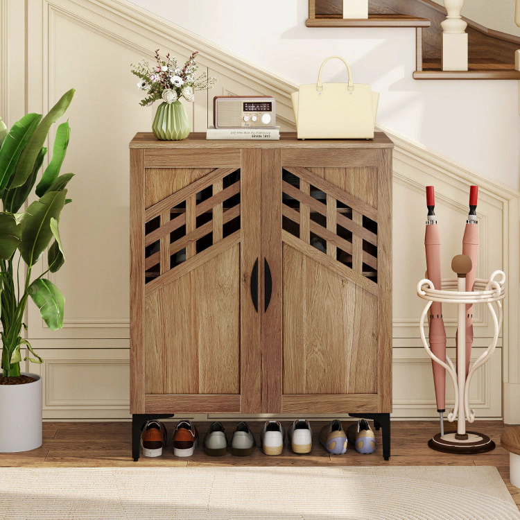 Hivvago 4 Tier Farmhouse Shoe Storage Cabinet with Removable Shelves and Metal Legs