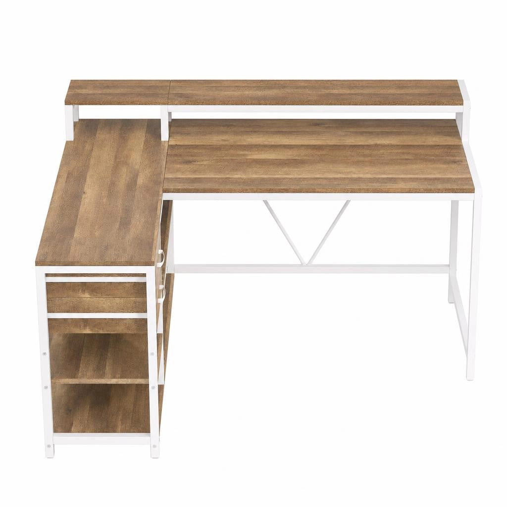 Tribesigns L-Shaped Wood Desk with Drawers