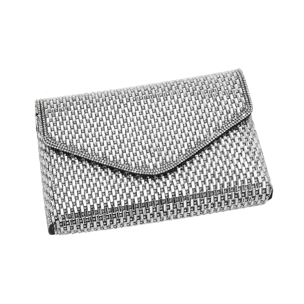 Fashnzfab Elegant Baguette Round Stone Bling Studded Envelope Evening Clutch Crossbody Bag
