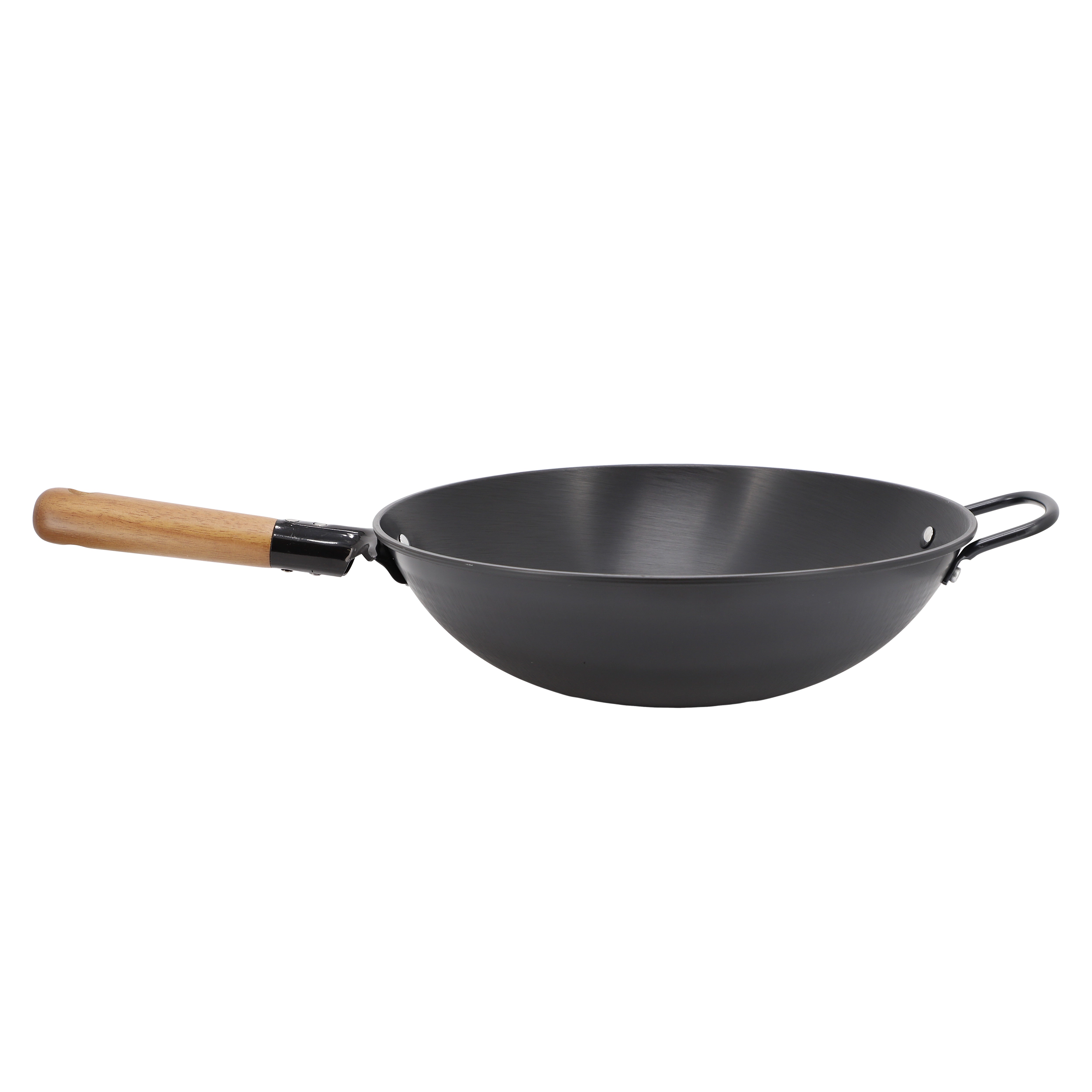 Gibson Home Welton 13.5 Inch Carbon Steel Wok with Wood Handle in Black