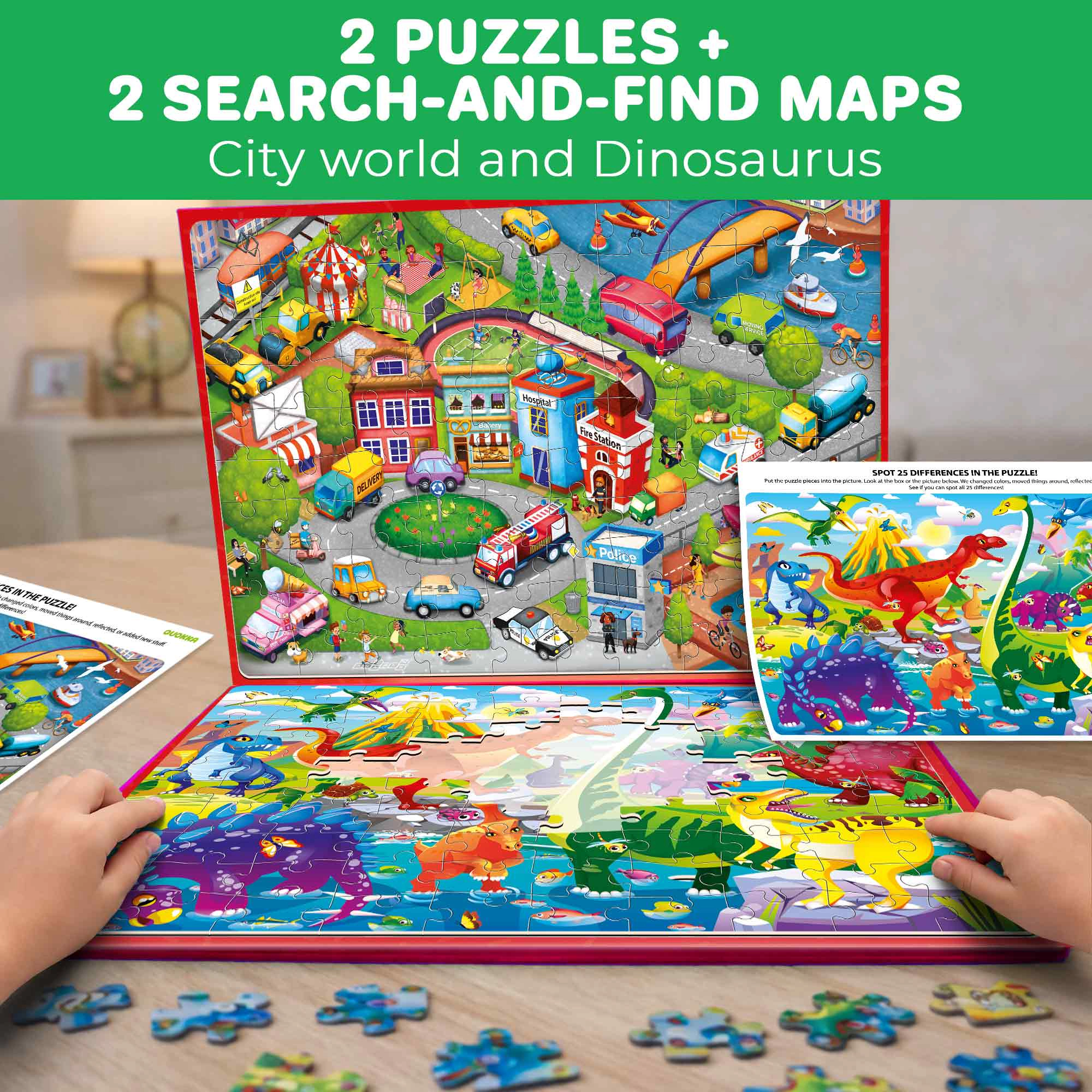 QUOKKA Magnetic Puzzle Book for Kids Ages 3–5, 100-Piece Travel Puzzle Set with Ocean, Space & Dinosaur Themes