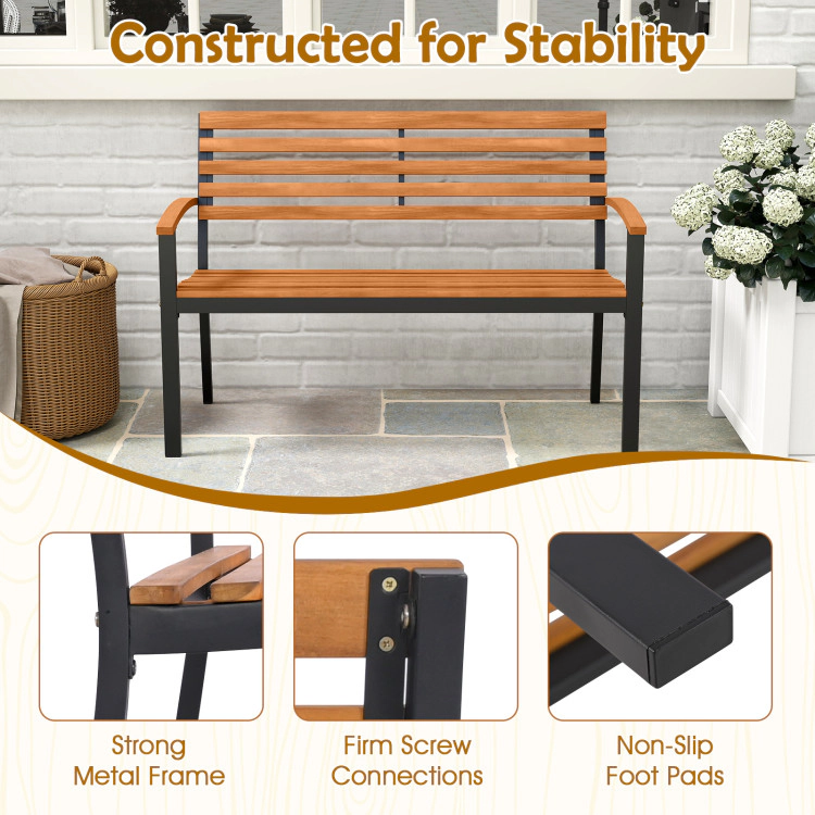 Hivvago Outdoor Bench Acacia Wood Patio Loveseat With Backrest Armrests