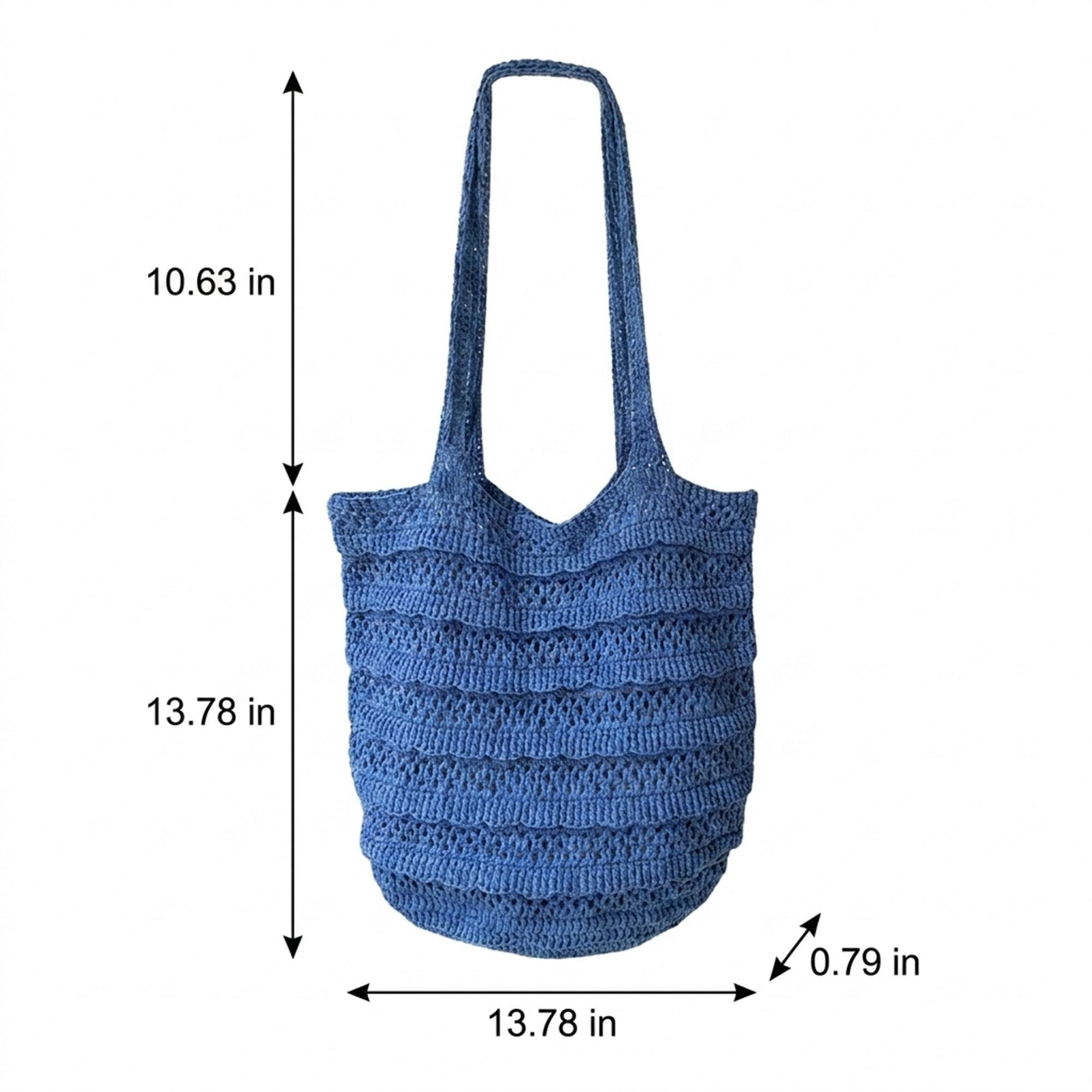 Alilang Women's Crochet Knit Tote Bag with Openwork Ruffle Design and Long Handles, Blue