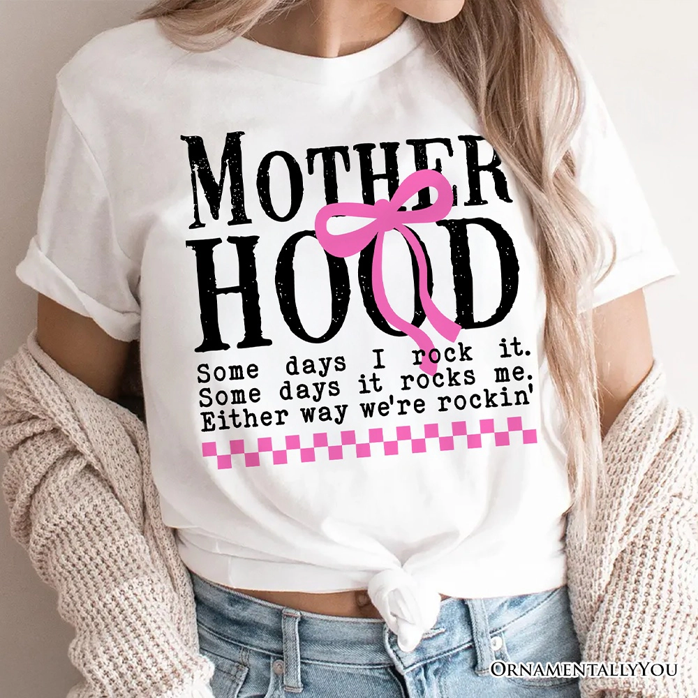 OrnamentallyYou Womens Motherhood Coquette Pink Bow T-Shirt