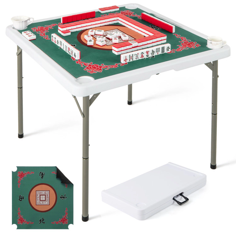 SUGIFT 35-in Square 180-lb Capacity 4-Player Folding Mahjong Table with Cup Holders and Anti-Slip Mat