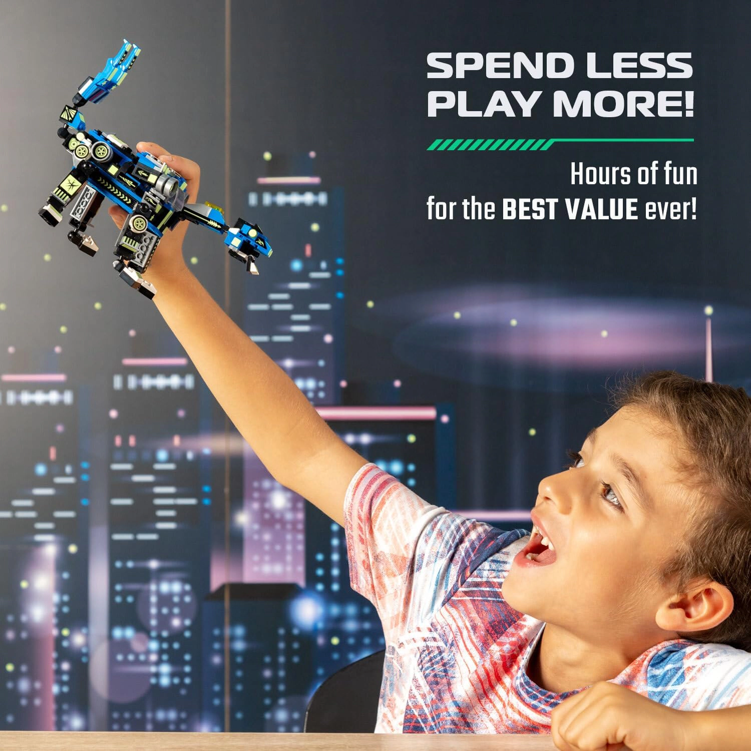 Robotryx Kids Snabglider 3-in-1 Robot Building Set - 246-Piece Blue Warrior & Puma with Forklift