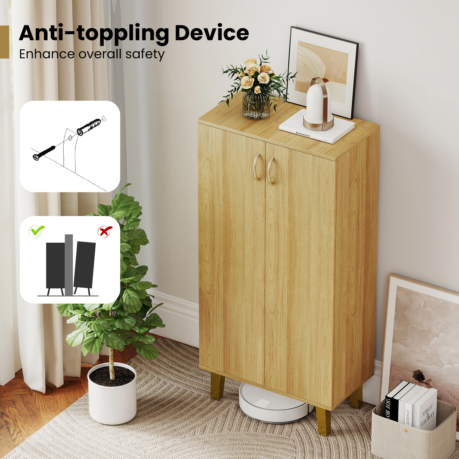 Hivvago Modern Freestanding Shoe Storage Cabinet with Doors