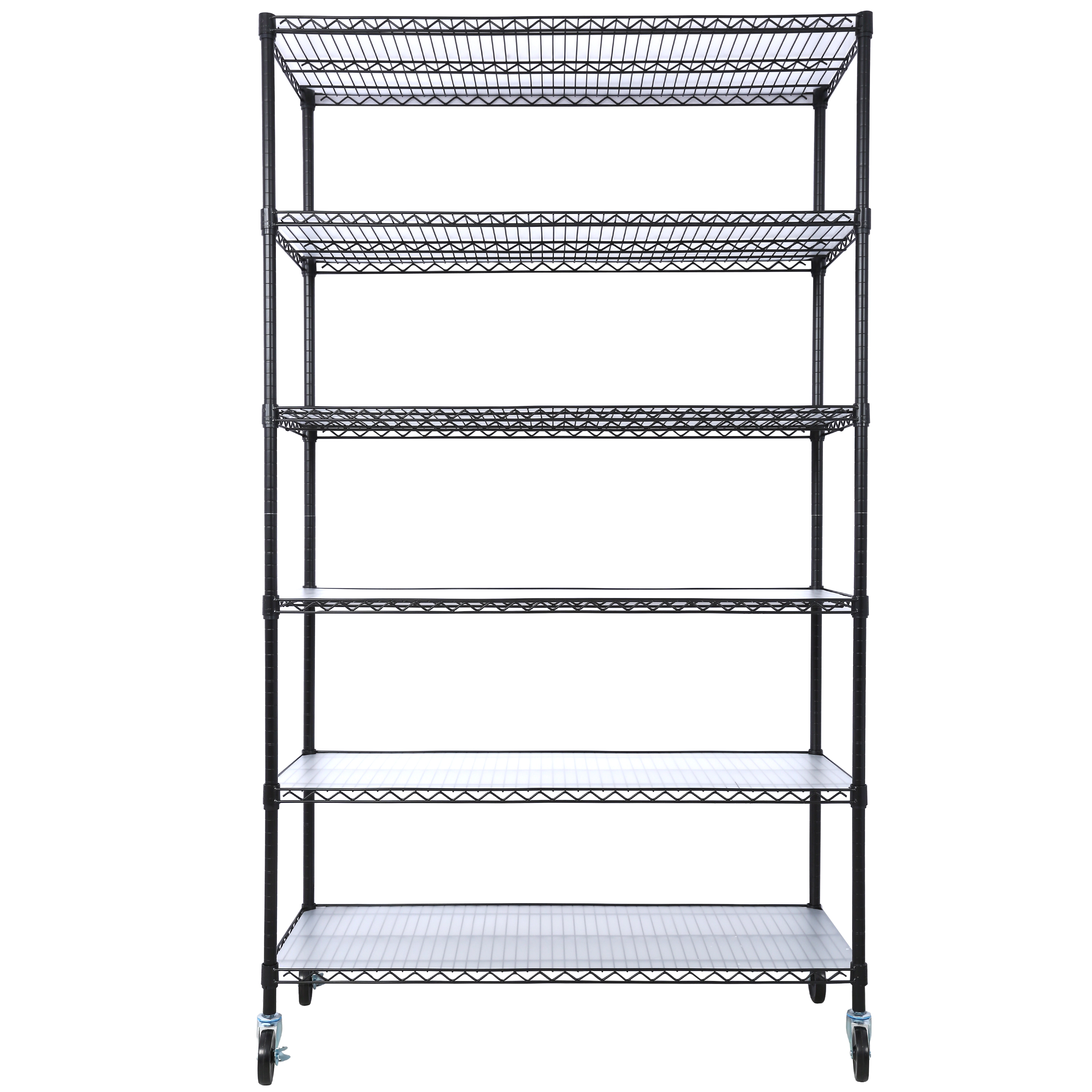 Flynama 6 Tier Wire Shelving 84H x 48L x 20D in 6000lbs NSF with Wheels and Liners for Commercial Storage in Black