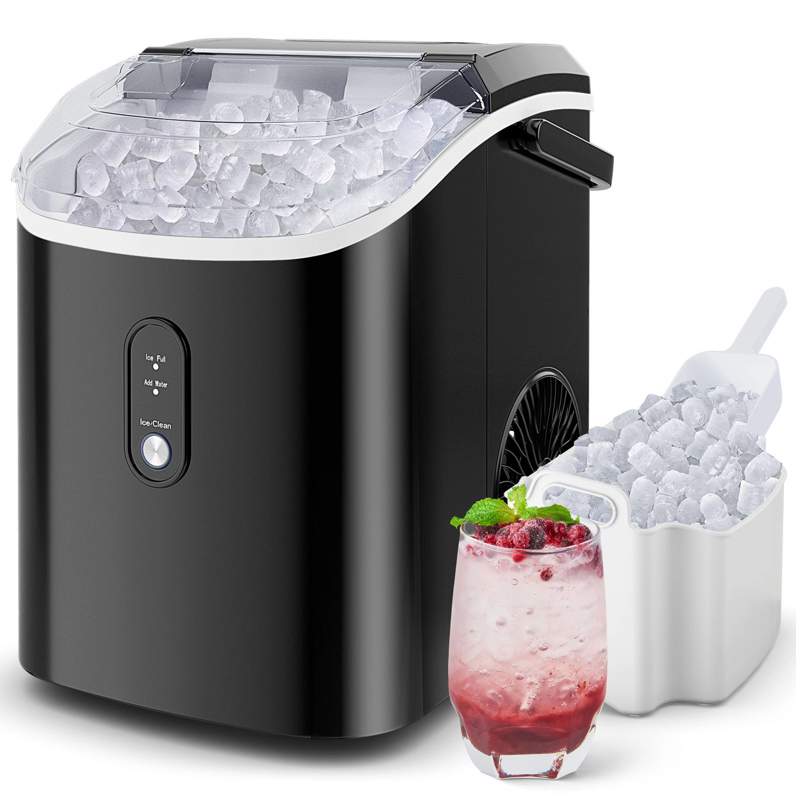 SlickBlue Black Silver Stainless Steel Nugget Ice Maker, 34 Lbs Daily