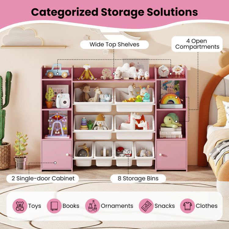 Hivvago 56 inch Large Toy Storage Organizer with 8 Removable Bins and Bookshelf