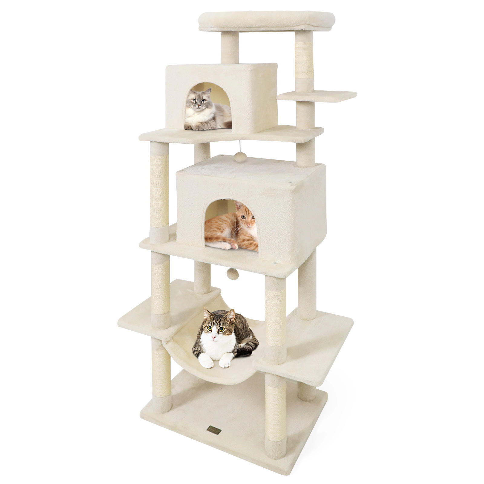 SUGIFT Beige 70 in Large Cat Tower with 2 Hideaway Condos and Padded Top Perch