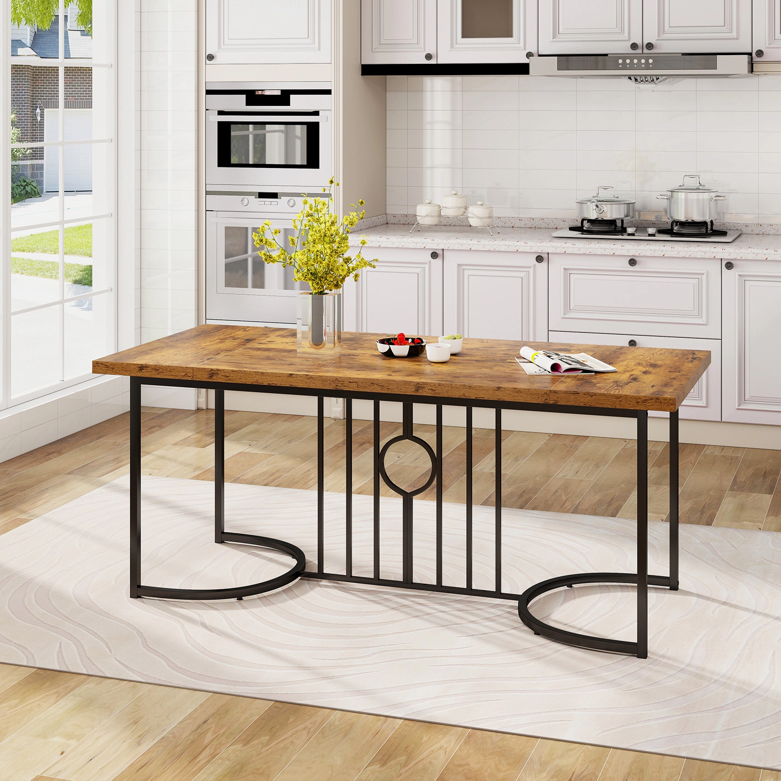 LJG 71 Inch Large Dining Table for 6-8 People Rectangular Wood Kitchen Table