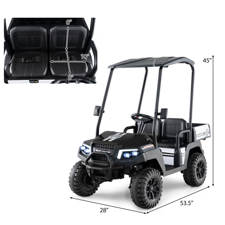 Hivvago 24V Kids Golf Cart 4WD 2-Seater Ride on Car with Dump Bed and Horn