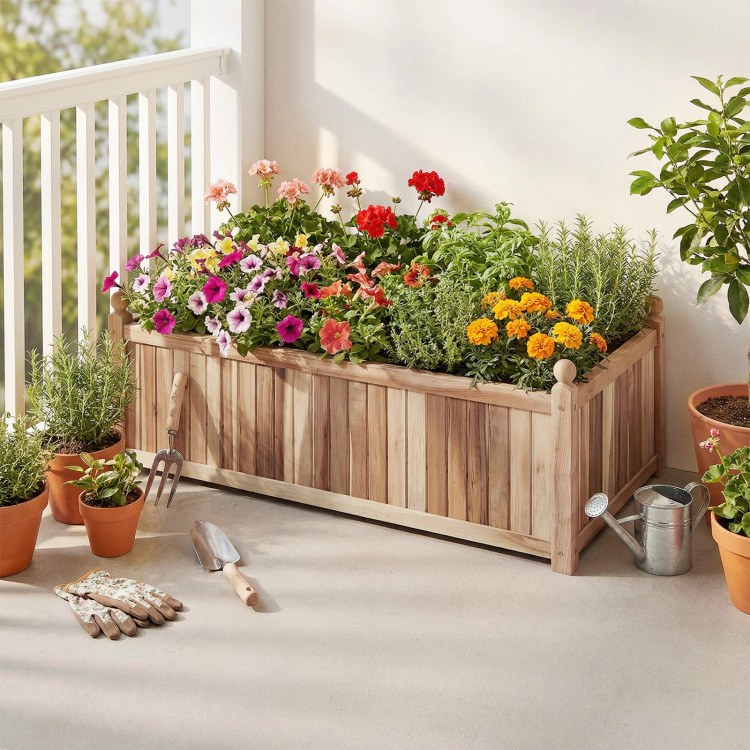 Hivvago Wooden Raised Garden Bed Natural Acacia Wood Rectangular Planter Box with Liner