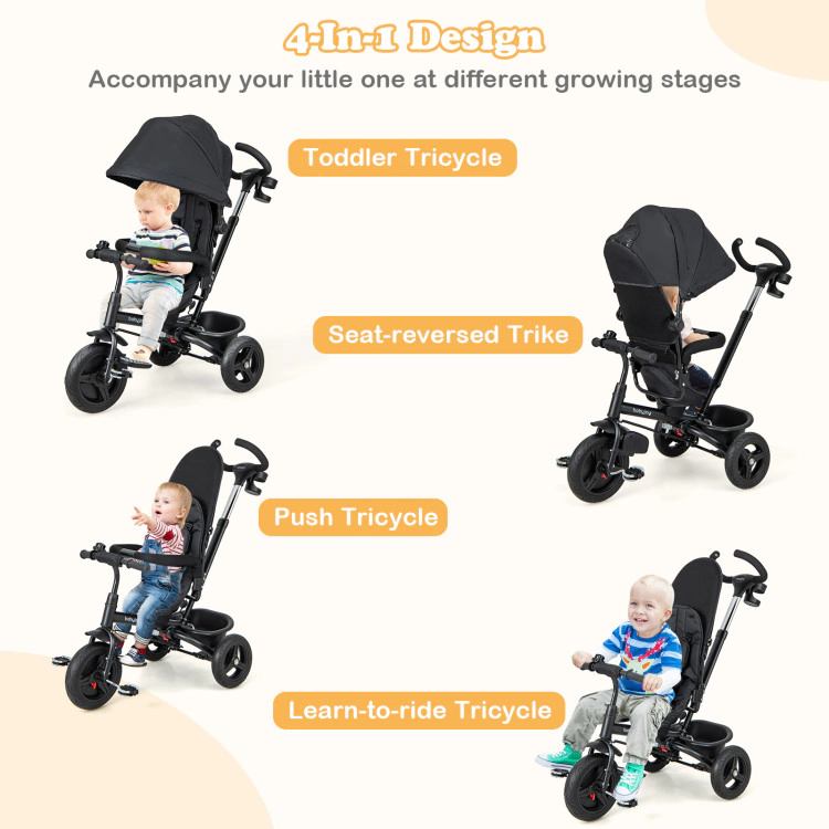 Hivvago 4-in-1 Baby Tricycle Toddler Trike with Reversible Seat and 5-Point Safety Harness